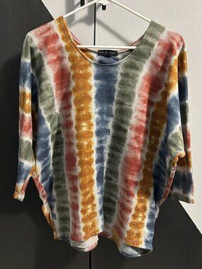 Kim & Cami Tie-Dye Dolman 3/4 Sleeve Soft Knit Top Earth Tones Women's L